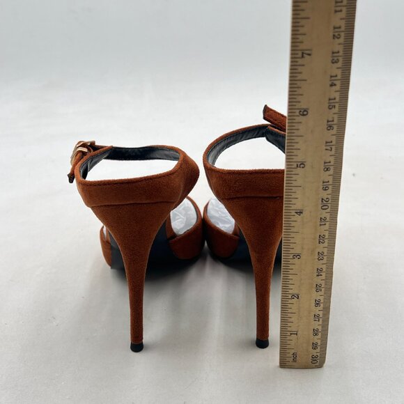 FOWT Brown Pointed Toe Slip on Mules Stiletto High Heel Backless Strappy Sandals - Picture 5 of 8